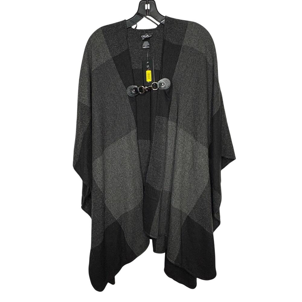 Fraas Quiet Luxury Neutral Plaid Equestrian Poncho Open Cozy Soft One Size New